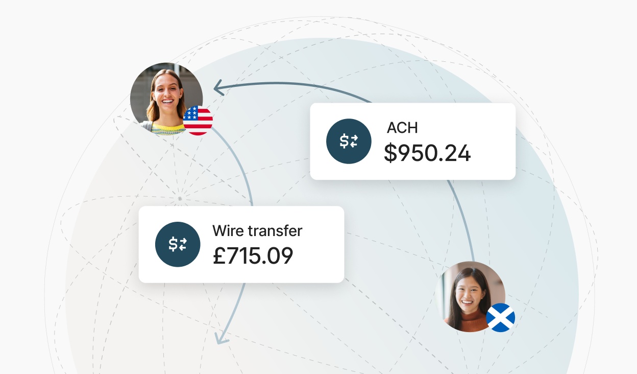 UI of an ACH payment from USD to sterling pound