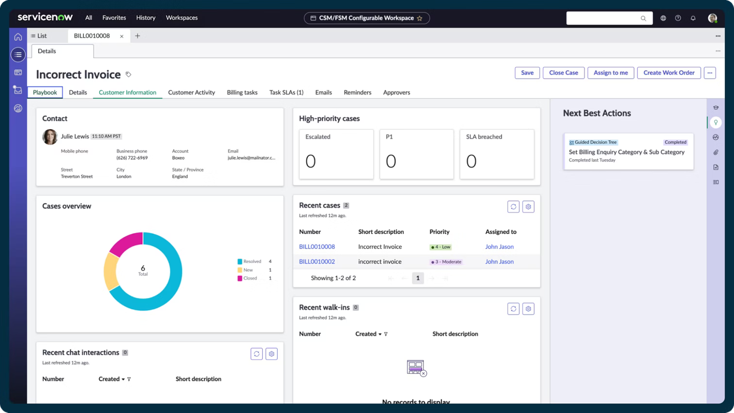 A servicenow dashboard on a desktop screen.